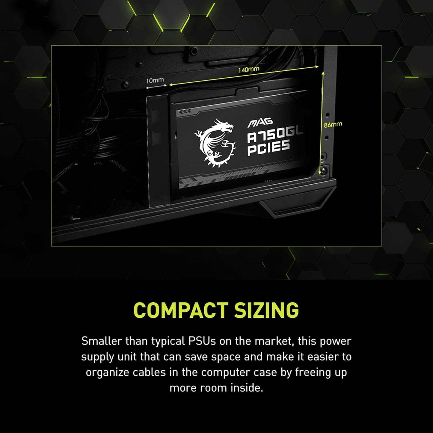 MSI MAG A750GL PCIE5, Fully Modular Compact Gaming 750W Power Supply, 80+ Gold, ATX 3.1 & Pcie 5.1 Ready, Native Dual-Color 12V-2X6 Cable, 10 Year Warranty