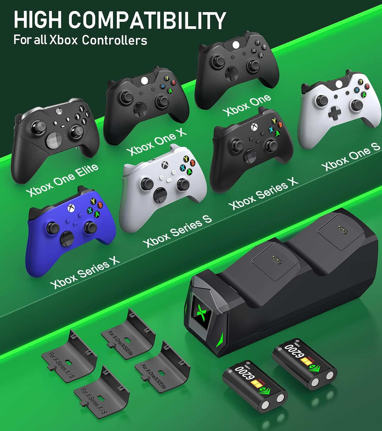 Station De Charge Double Xbox — 2 Batteries 6200 Mwh Incluses