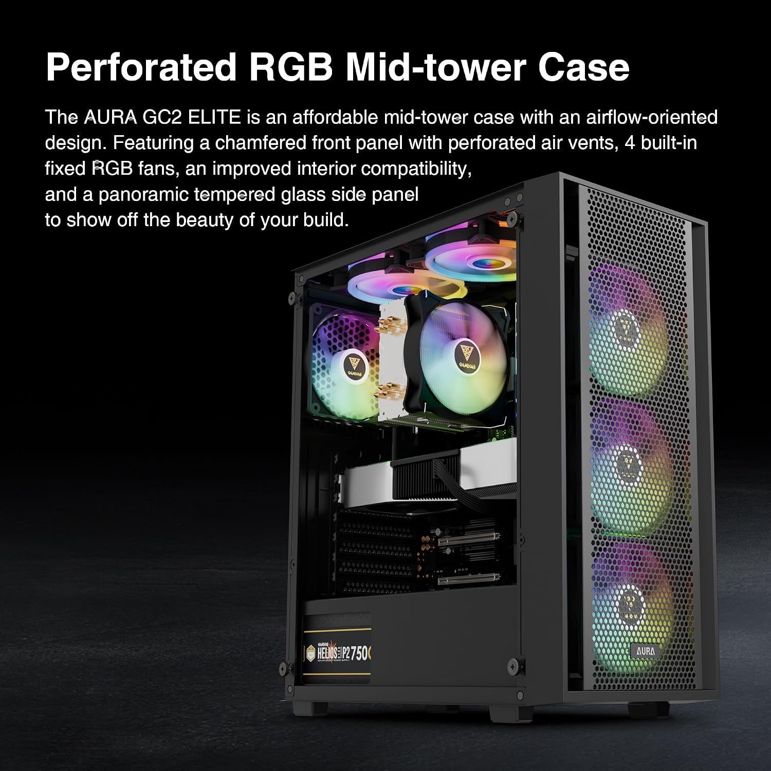 Boîtier  ATX Mid Tower — 4 Ventilateurs ARGB, Verre Trempé