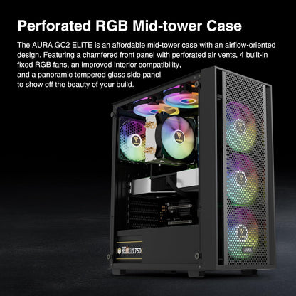 Boîtier  ATX Mid Tower — 4 Ventilateurs ARGB, Verre Trempé