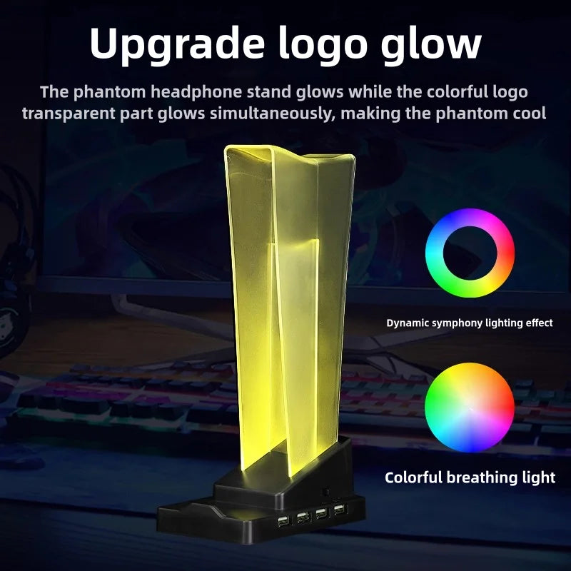 Support Casque Transparent RGB — Écran LED + Porte-Téléphone
