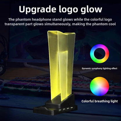 Support Casque Transparent RGB — Écran LED + Porte-Téléphone
