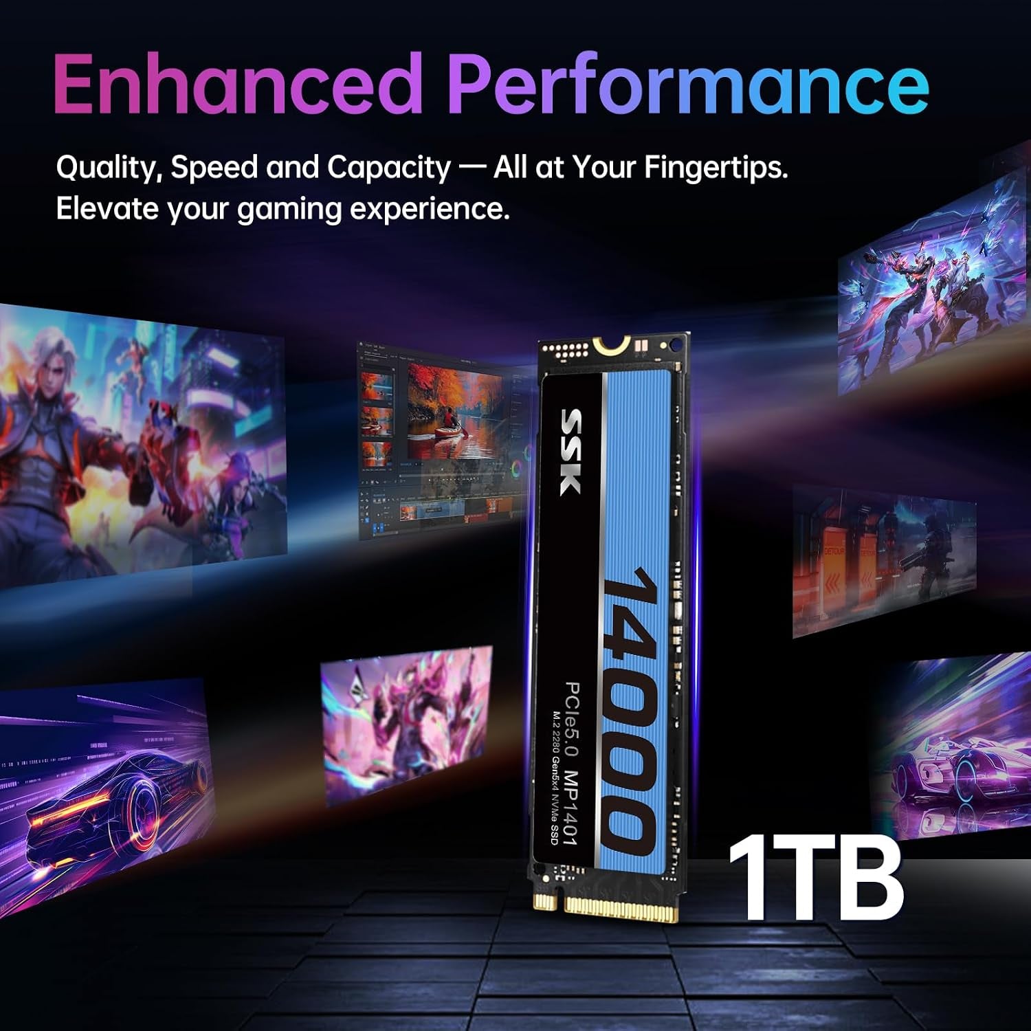 1TB Internal M.2 Nvme SSD 2280 Pcie Gen5 up to 14000Mb/S Internal SSD | SMART & TRIM,TLC Nand,Pcie 5.0X4,Internal Solid State Drive for Gaming/Video Editing/Ai Computing