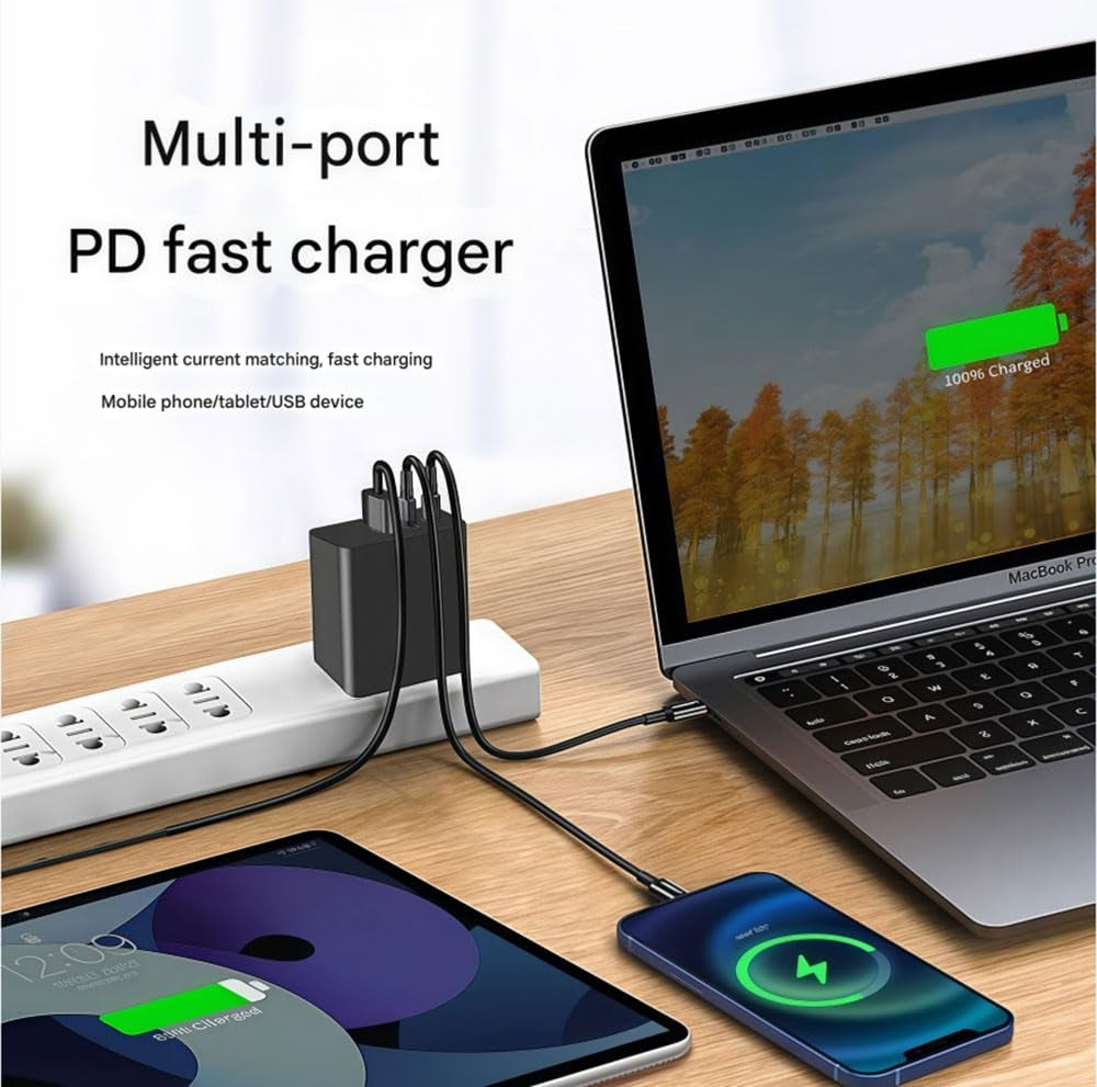 Chargeur 65 W Gan 3 Ports + Câble USB-C 6 Pi — Téléphone Et Portable
