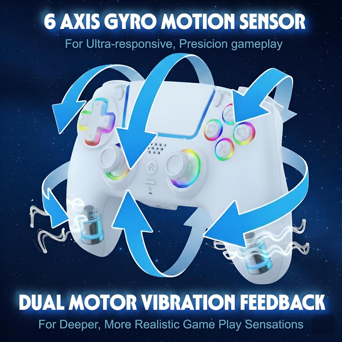 Manette Sans Fil RGB Pour PS5/PC — Effet Hall, Capteur 6 Axes, Turbo