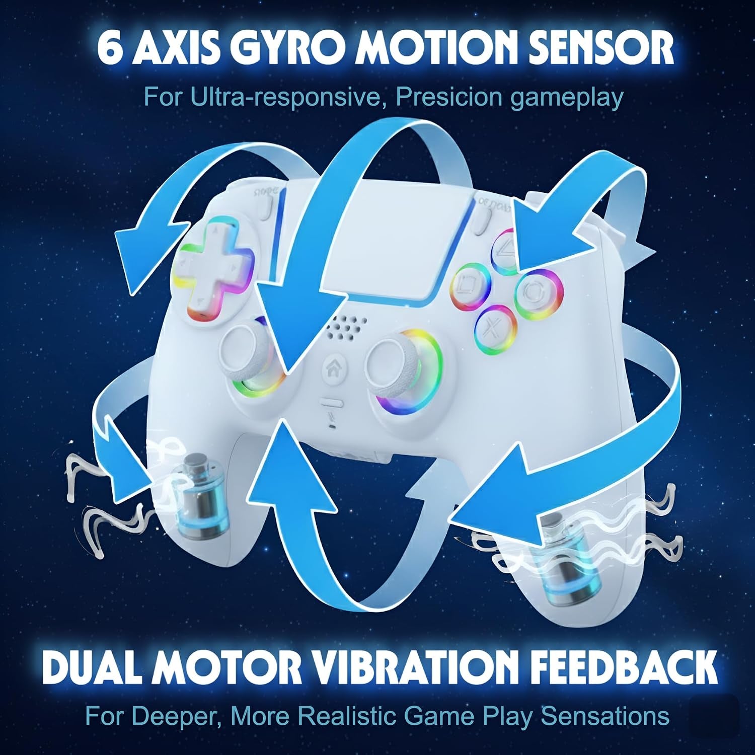 Manette Sans Fil RGB Pour PS5/PC — Effet Hall, Capteur 6 Axes, Turbo