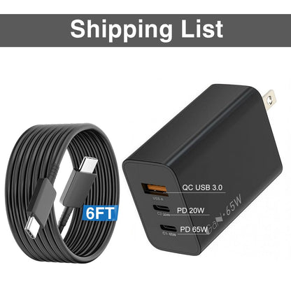 Chargeur 65 W Gan 3 Ports + Câble USB-C 6 Pi — Téléphone Et Portable