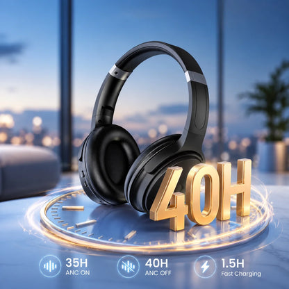 Active Noise Cancelling Headphones, Wireless Bluetooth 5.4 Headphones with Long Battery Life, Deep Bass, Built-In Mic, Over-Ear Headphones for Travel, Work, Compatible with Ios, Android, PC