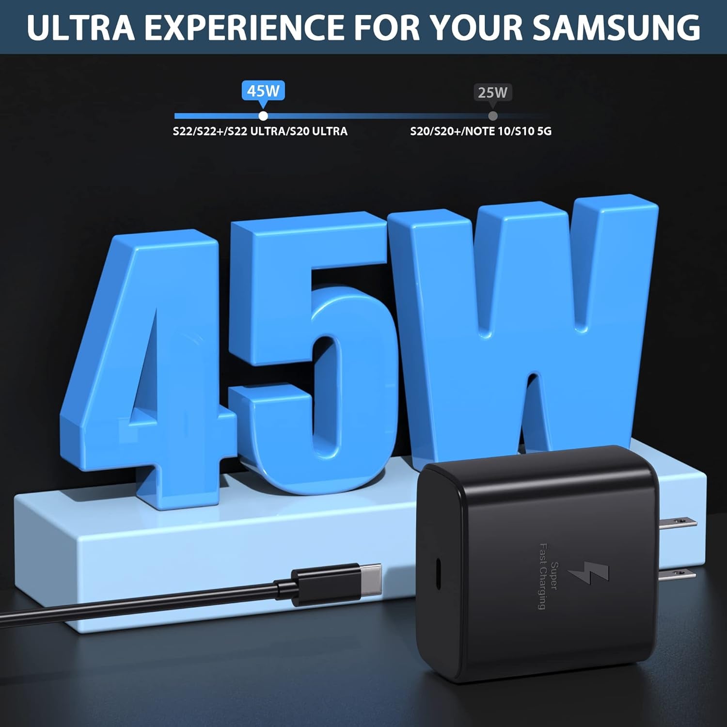Chargeur 45 W USB-C + Câble 6 Pi — Charge Super Rapide Samsung/Android