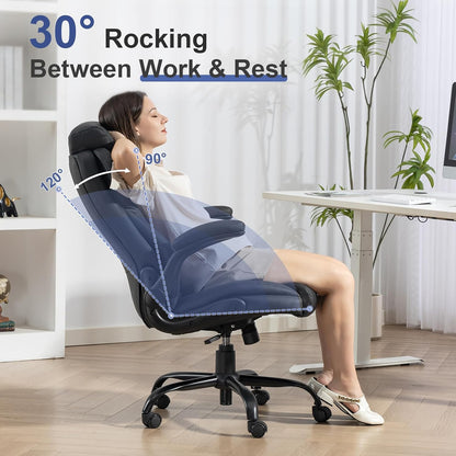 400LBS Big and Tall Office Chair, Heavy Duty Leather Executive Desk Chair with Padded Flip-Up Arms, Swivel Rolling Computer Chair for Home Office, Black