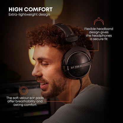 DT 770 PRO 80 Ohm Over-Ear Studio Headphones in Gray. Enclosed Design, Wired for Professional Recording and Monitoring