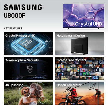 Samsung 70-Inch Class Crystal UHD U8000F 4K Smart TV (2025 Model) Endless Free Content, Processor, Metalstream Design, Knox Security, Alexa Built-In