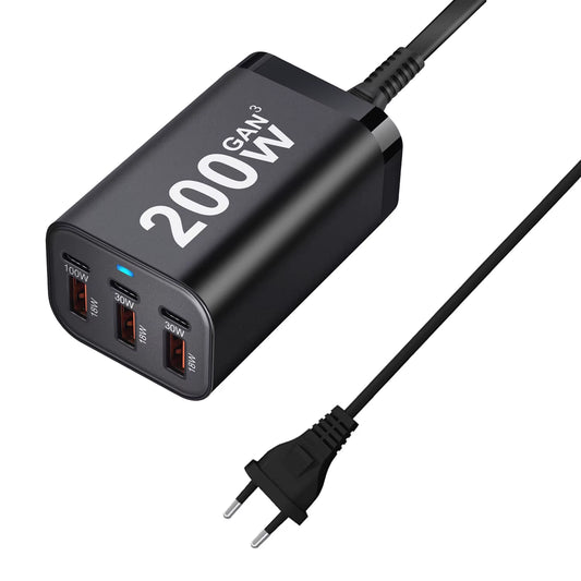 USB C Fast 200W 6-Port Charging Fast Gan Charger Power Adapter for Iphone 14/13/12 Series, Samsung Galaxy S23/S22/S21