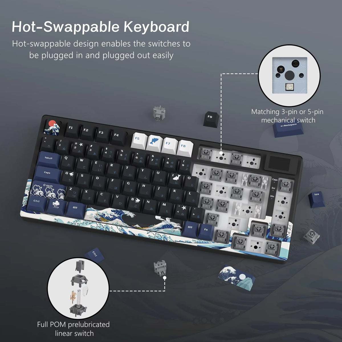 Womier S-K80 75% Keyboard with Color OLED Display Mechanical Gaming Keyboard Hot Swap Keyboard Gasket Mount RGB Custom Keyboard