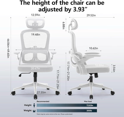 M102C Ergonomic Office Chair,Adjustable Lumbar,3D Armrests,White