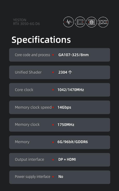 Carte Graphique  RTX 3050 — 6 Go GDDR6, Pcie 4.0