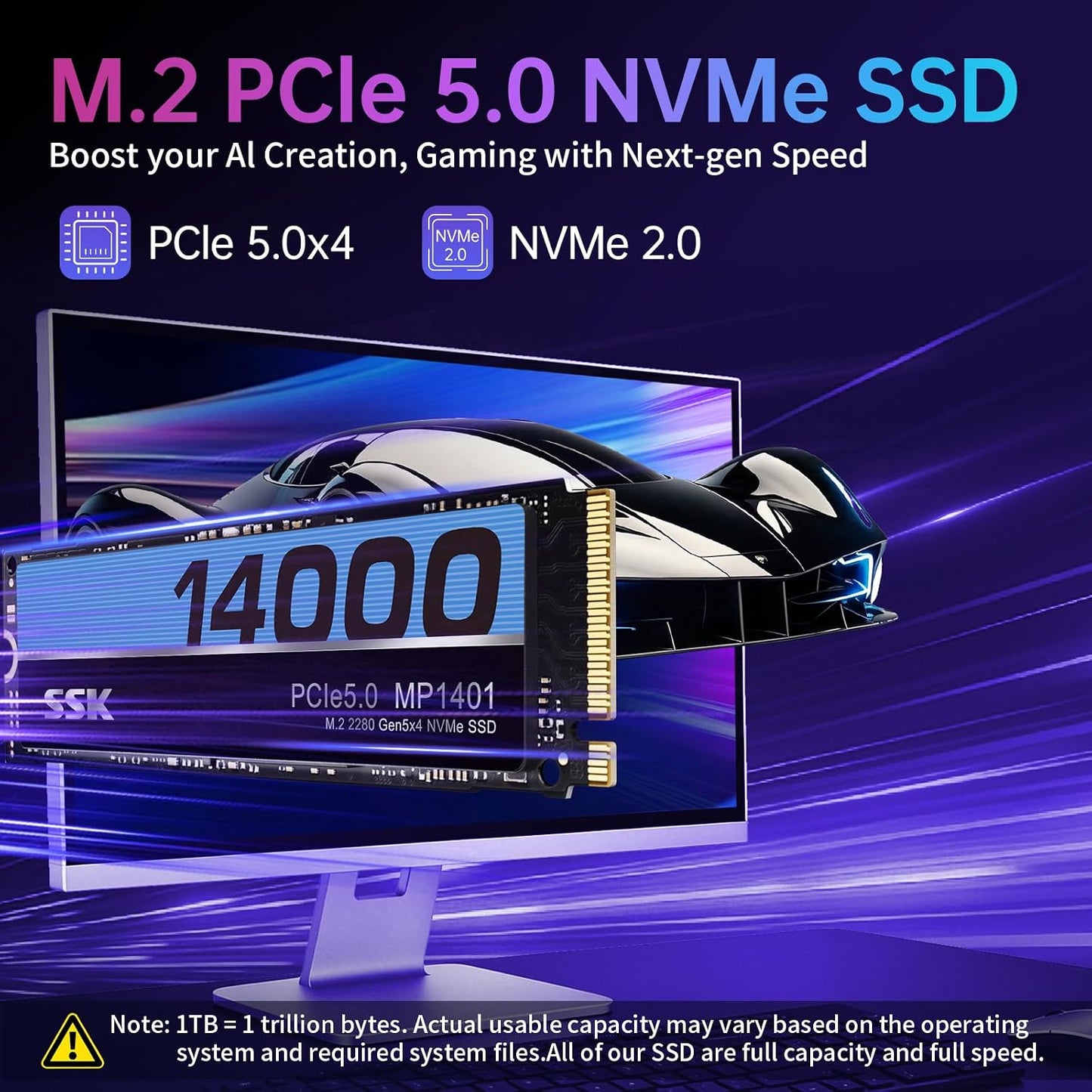 1TB Internal M.2 Nvme SSD 2280 Pcie Gen5 up to 14000Mb/S Internal SSD | SMART & TRIM,TLC Nand,Pcie 5.0X4,Internal Solid State Drive for Gaming/Video Editing/Ai Computing