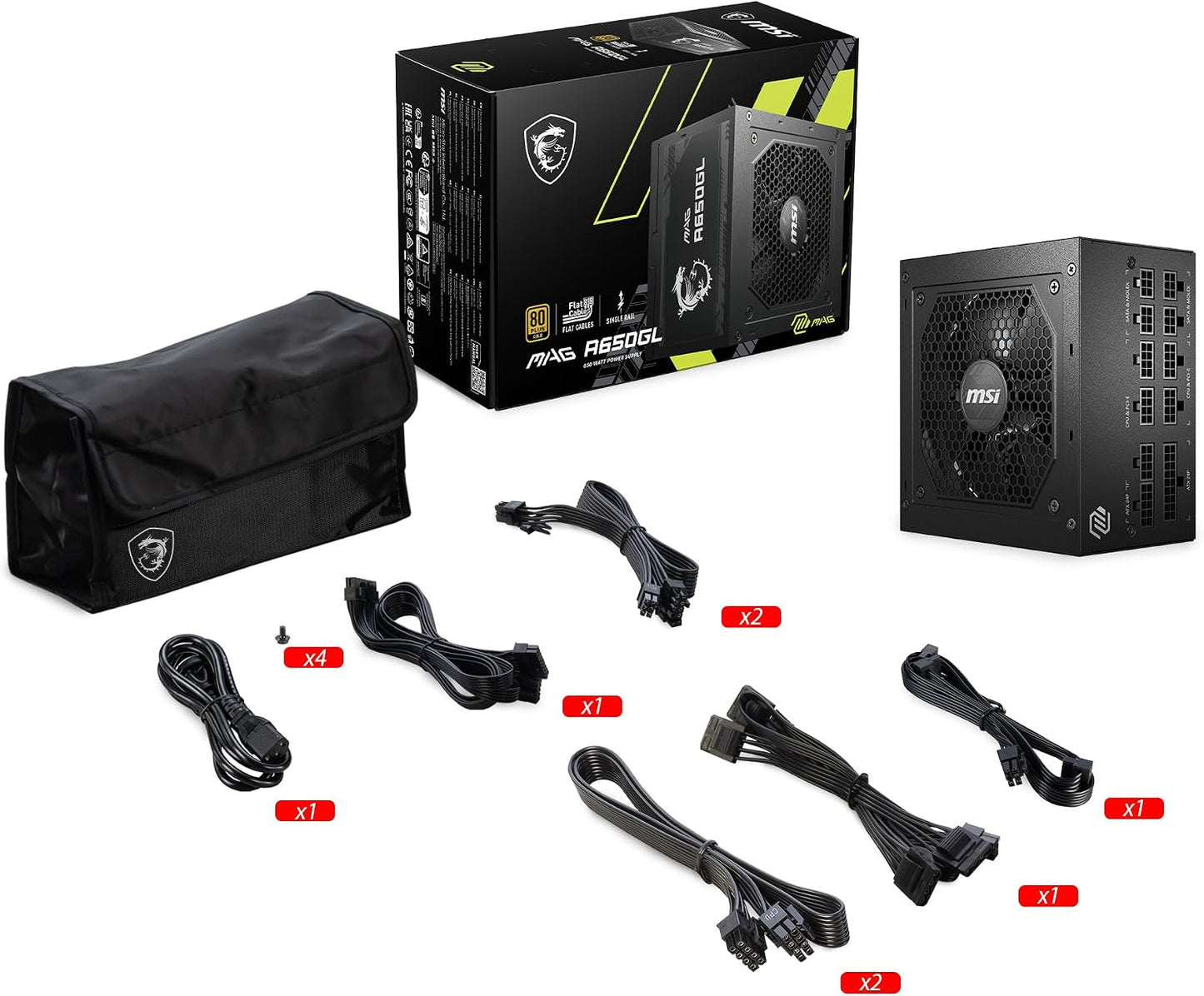 Alimentation MSI MAG A650GL 650 W — 80+ Gold, Modulaire, Garantie 10 Ans
