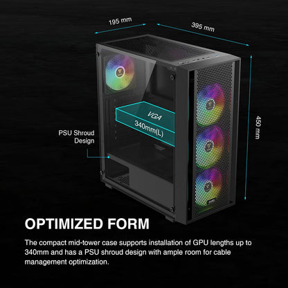 Boîtier  ATX Mid Tower — 4 Ventilateurs ARGB, Verre Trempé