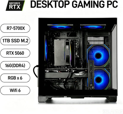 Gaming PC Desktop Ryzen 7 5700X | Geforce RTX 5060 8GB | 1TB SSD | 16GB DDR4 RAM | High-Performance PC for AAA Gaming, Streaming & Creative Work