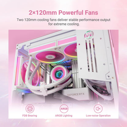 FX240 INF Pink 240Mm AIO CPU Cooler, Infinity Mirror, Quiet | ARGB Lighting, Daisy-Chain Dual 120Mm PWM Fans, Supports Intel and AMD Platforms.