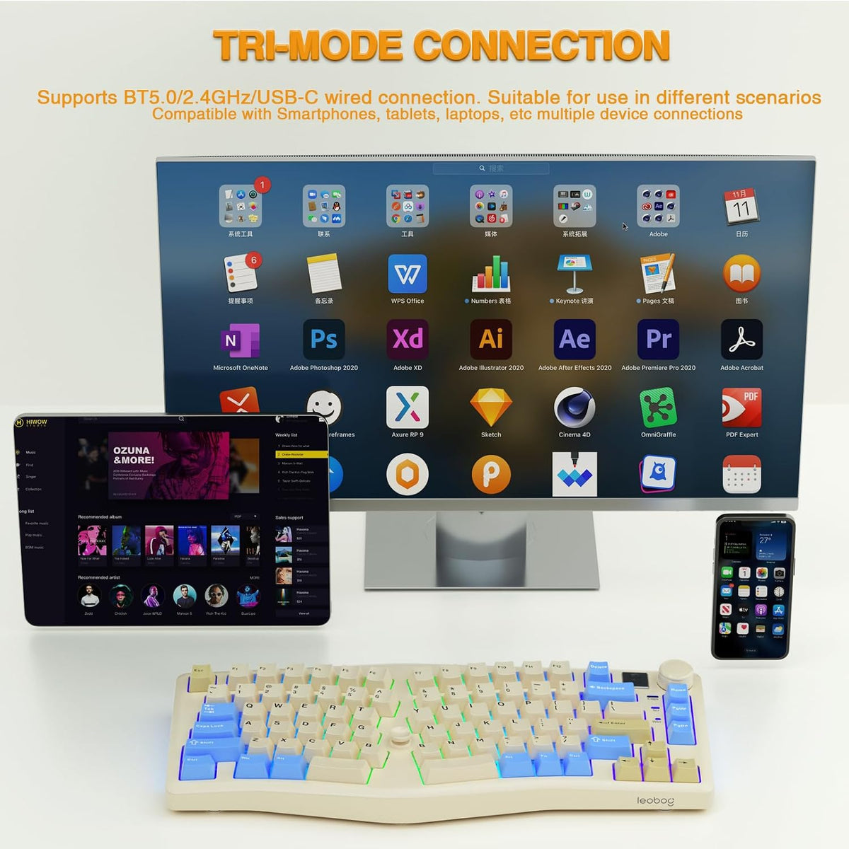 Clavier Ergonomique Alice A75 Sans Fil — Joystick Et Molette, 75 %, RGB