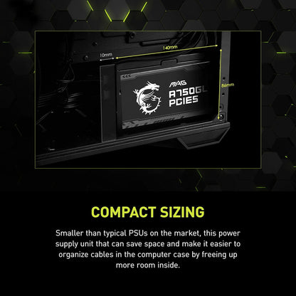 MSI MAG A750GL PCIE5, Fully Modular Compact Gaming 750W Power Supply, 80+ Gold, ATX 3.1 & Pcie 5.1 Ready, Native Dual-Color 12V-2X6 Cable, 10 Year Warranty