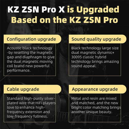 Écouteurs KZ ZSN Pro X — Hybrides 1BA+1DD, Gaming Haute-Fidélité