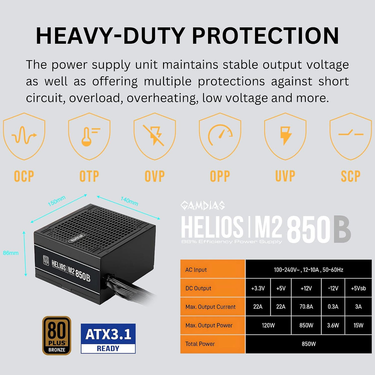Alimentation  850 W — 80+ Bronze, ATX 3.1 Et Pcie 5.1