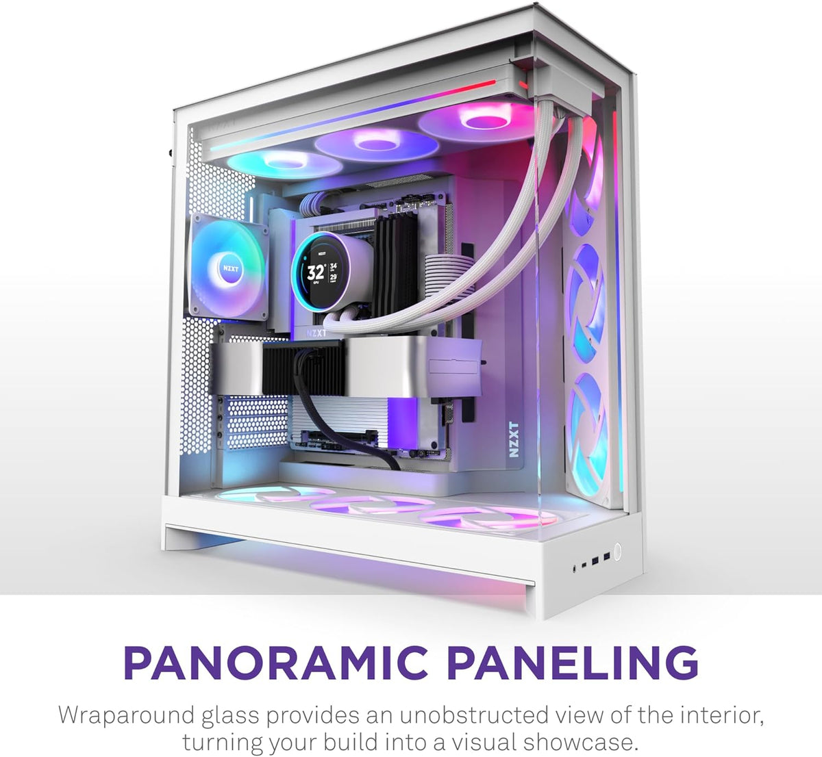 Boîtier  H9 Flow RGB+ Blanc — Acier Inoxydable Et Verre Trempé