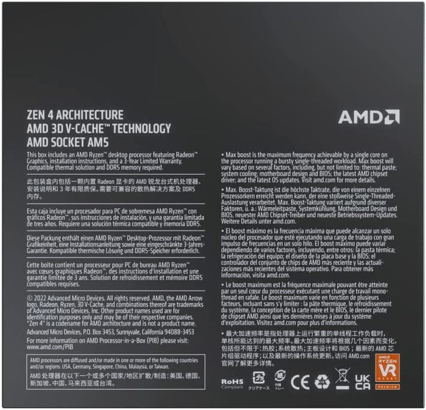 Processeur AMD Ryzen 7 7800X3D — 8 Cœurs, 3D V-Cache Gaming