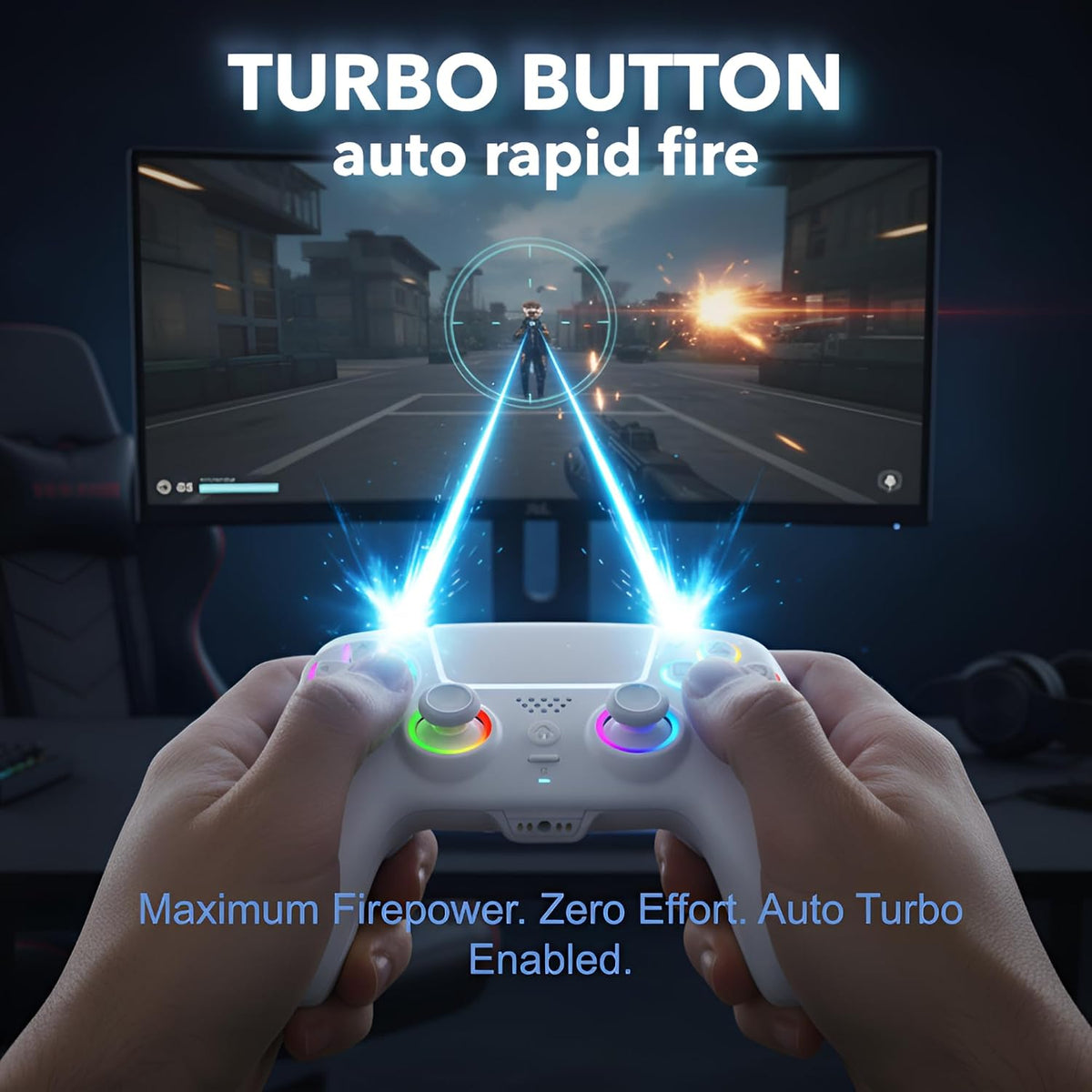 Manette Sans Fil RGB Pour PS5/PC — Effet Hall, Capteur 6 Axes, Turbo