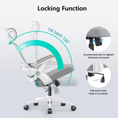 M102C Ergonomic Office Chair,Adjustable Lumbar,3D Armrests,White