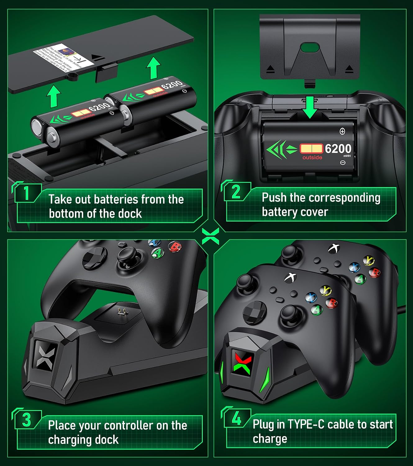 Station De Charge Double Xbox — 2 Batteries 6200 Mwh Incluses