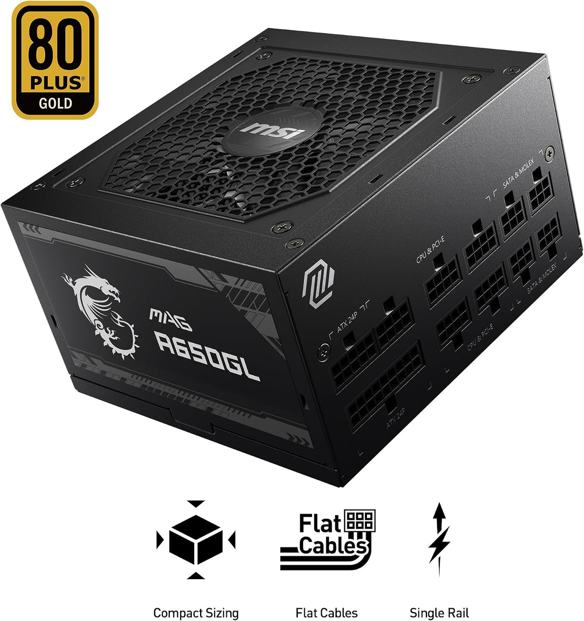 Alimentation MSI MAG A650GL 650 W — 80+ Gold, Modulaire, Garantie 10 Ans