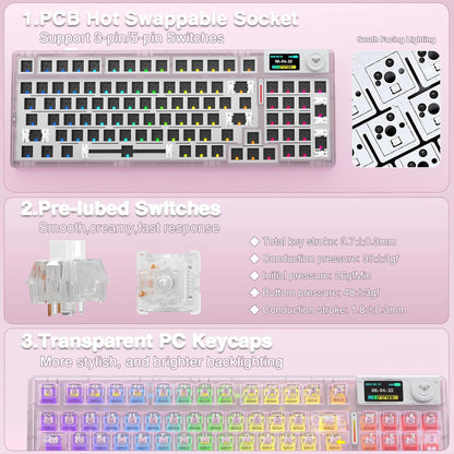Clavier  F98 Pro V3 — Touches Transparentes, Écran TFT, Hot-Swap