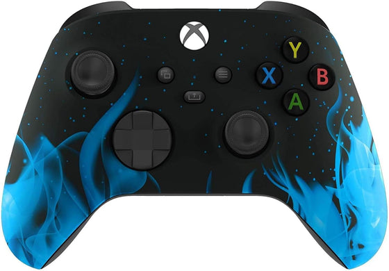 Manette Xbox Custom Flammes Bleues — Series X|S et One, Fini Soft Touch