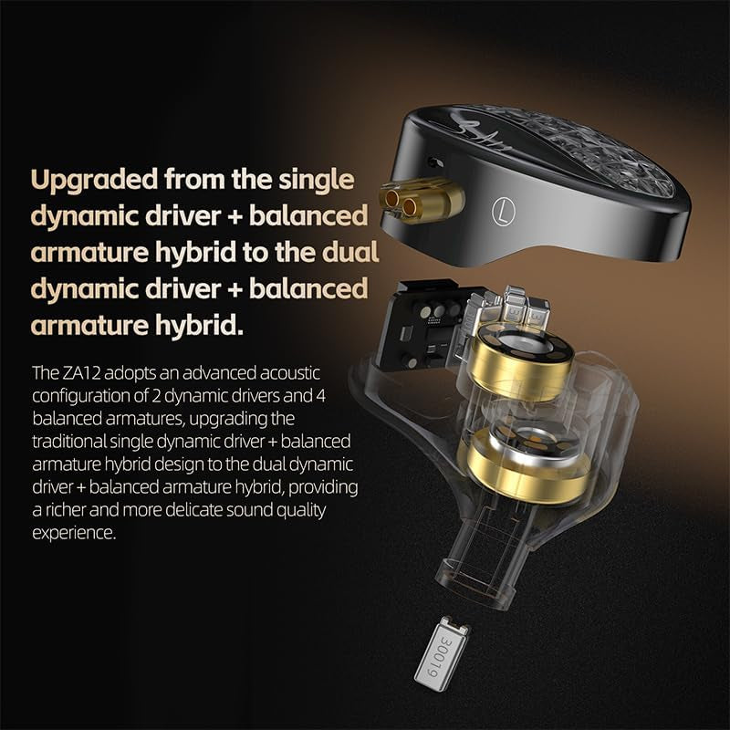 Écouteurs KZ ZA12 — 6 Drivers Hybrides, Câble Plaqué Argent
