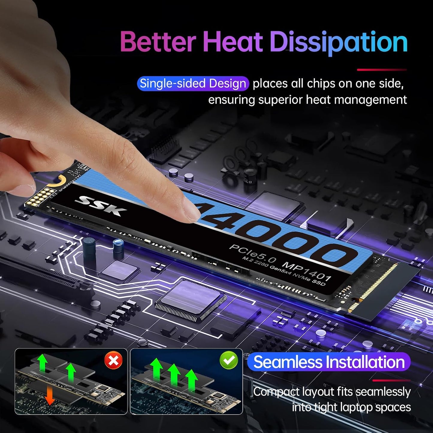 1TB Internal M.2 Nvme SSD 2280 Pcie Gen5 up to 14000Mb/S Internal SSD | SMART & TRIM,TLC Nand,Pcie 5.0X4,Internal Solid State Drive for Gaming/Video Editing/Ai Computing