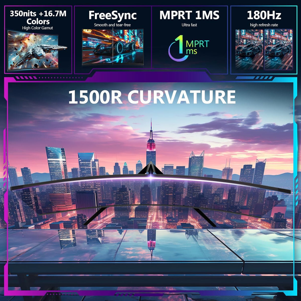Écran Z-Edge UG27 Incurvé 27 Po — 180 Hz, 1 Ms, Freesync