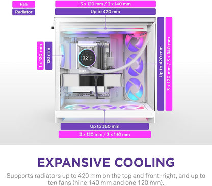 Boîtier  H9 Flow RGB+ Blanc — Acier Inoxydable Et Verre Trempé
