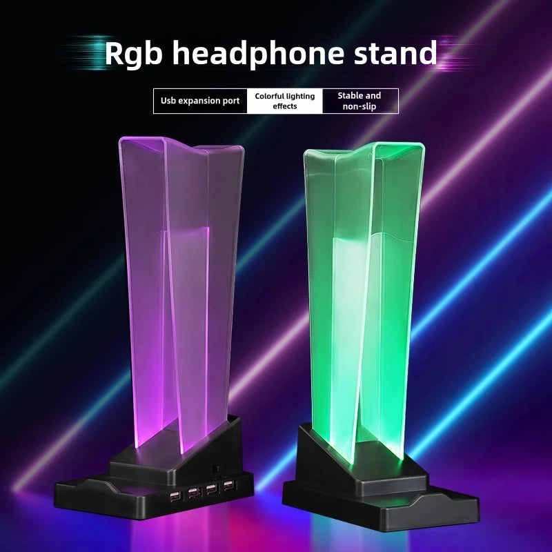 Support Casque Transparent RGB — Écran LED + Porte-Téléphone
