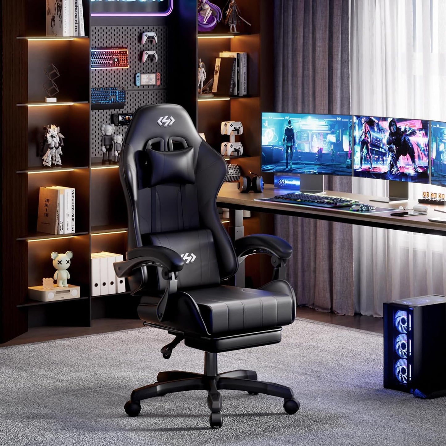 Gaming Chair with Footrest & Lumbar Support for Adults