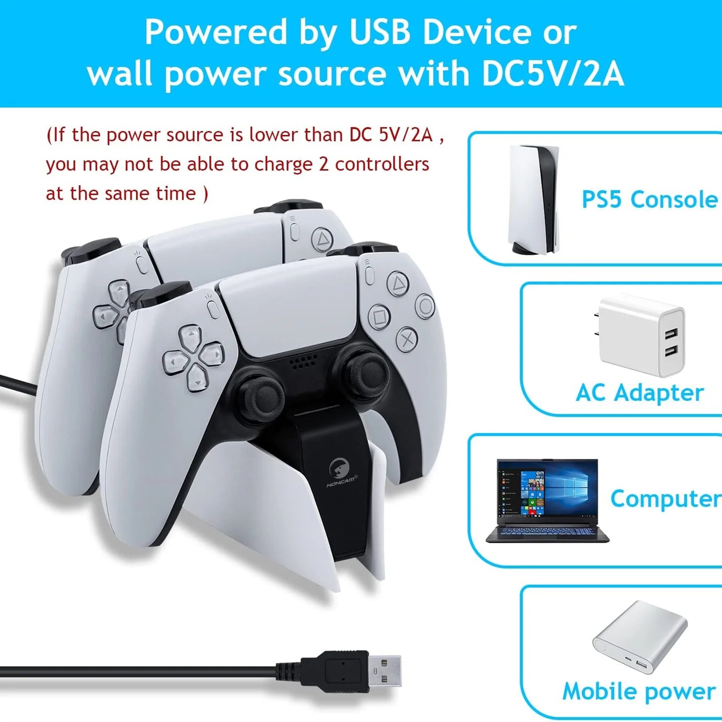 Station De Charge PS5 Double — Indicateurs LED, Charge Rapide
