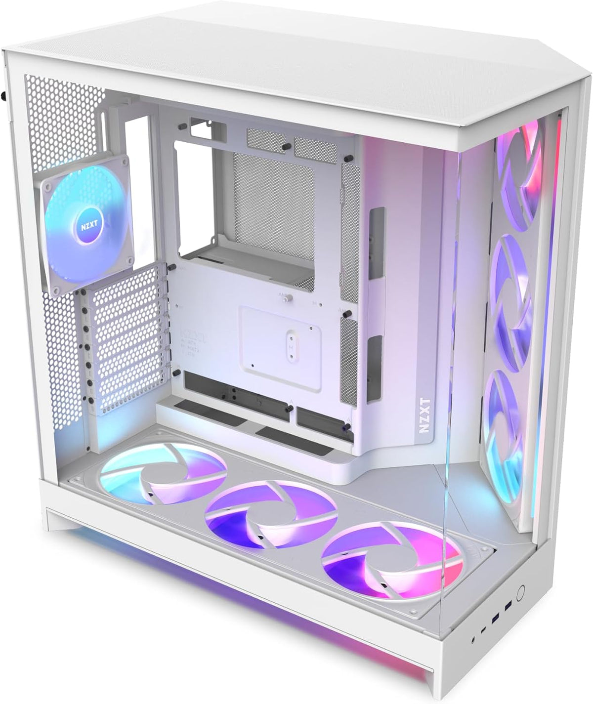 Boîtier NZXT H9 Flow RGB+ Blanc, Acier Inoxydable et Verre Trempé