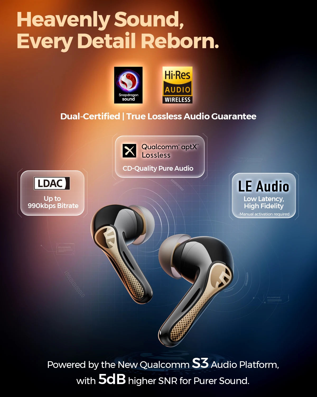 Écouteurs SoundPEATS Air5 Pro+, ANC 55 dB, LDAC et aptX Lossless, Hi-Res