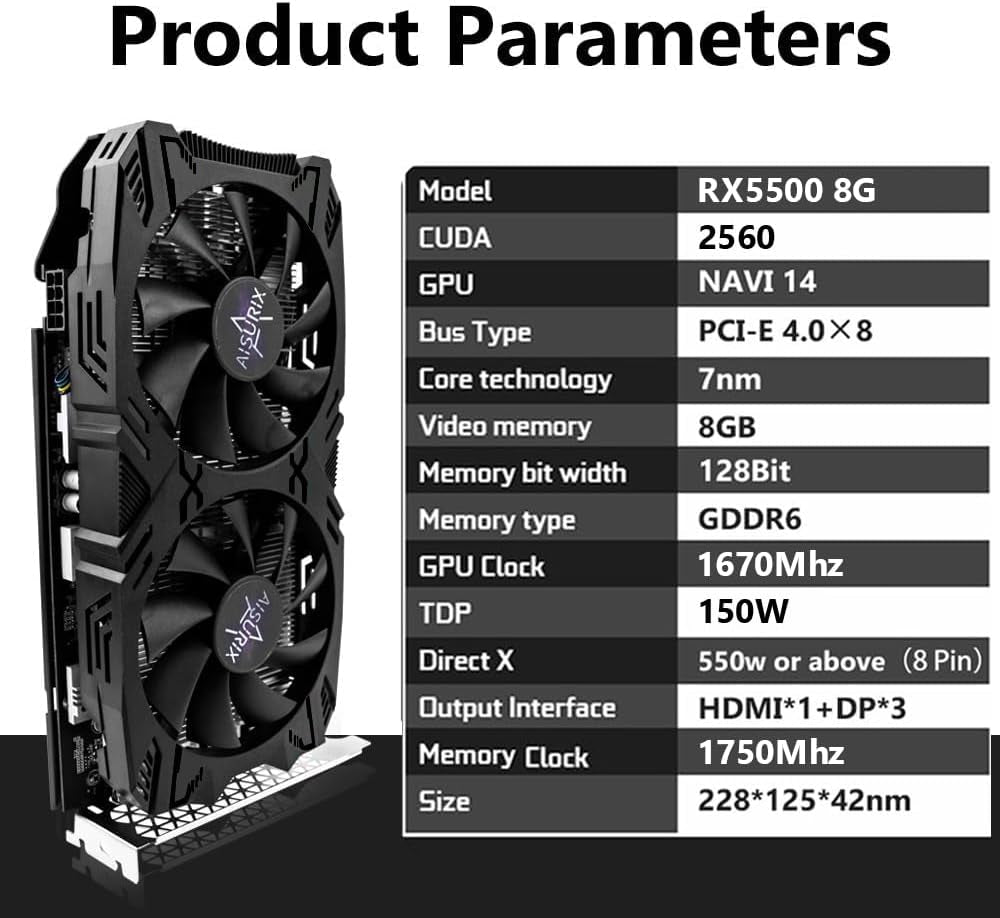 Carte Graphique Radeon RX 5500 — 8 Go GDDR6, 3× Displayport + HDMI