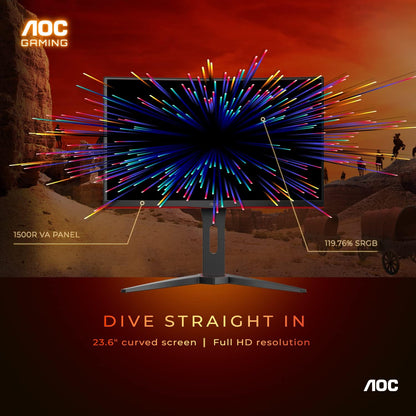 Elevate Your Gaming Experience with the AOC C24G1A 24" Curved Frameless Monitor - Stunning FHD 1920x1080, 165Hz Refresh Rate, and AMD FreeSync Premium for Ultimate Performance