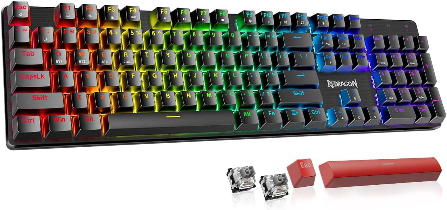 Clavier mécanique Redragon K671KS sans fil, tri-mode, hot-swap, touches PBT