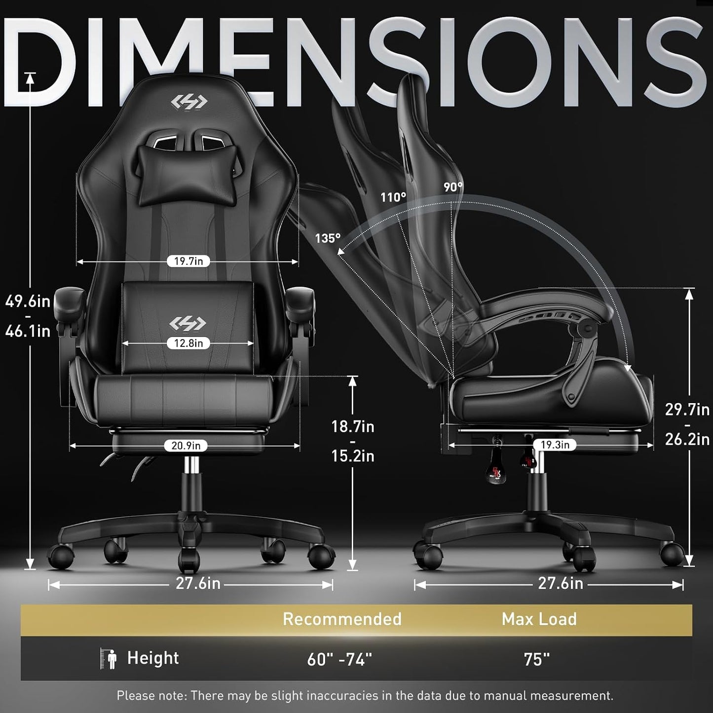 Gaming Chair with Footrest & Lumbar Support for Adults